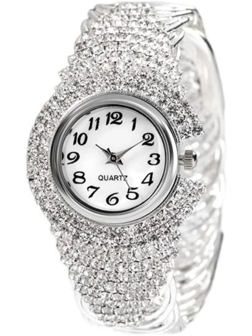 Women's Silver Elegant Crystal Bangle Bracelet Round Dial Analog Quartz Watch